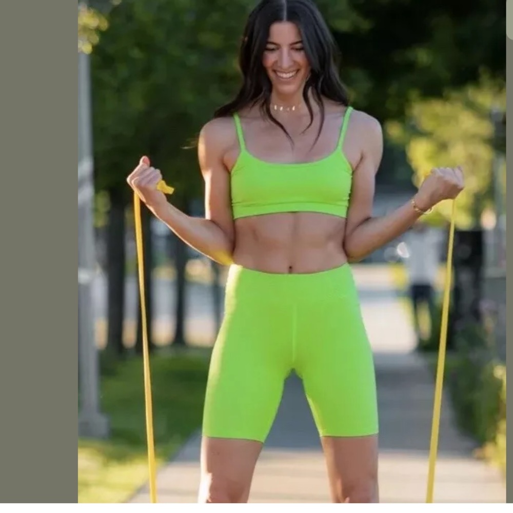 Year of Ours Ribbed Neon Green Biker Shorts small